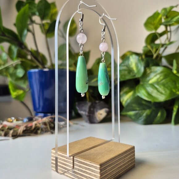 GREEN OPAL Handmade Earrings with Rose Quartz - Picture 8 of 8